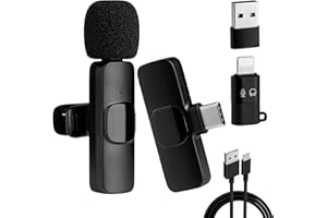 SEYRLMK Micrófono de teléfono móvil para iPhone/iPad/Android/Laptop, Plug Play Micrófono Lavalier Micrófono inalámbrico Lapel Micrófono para grabación de vídeo, Vlog, TikTok, YouTube