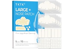 TKTK Hydrocolloid Nose Patches, XL Nose Pore Strips 91 x 48 mm, Large Hydrocolloid Acne Pimple Patches for Face, Cover Zit Blemishes & Absorb Oil (Nose Contoured, Strip, Dots 5 Sizes 112 Count)