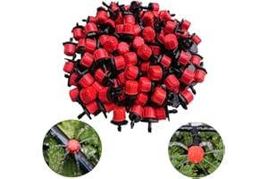 Kalolary 100Pcs 1/4Inch Irrigation Drippers Sprinklers, Adjustable Emitter Drippers Micro Drip Irrigation System Watering Sprinklers Anti-clogging Emitter Dripper Red Garden Supplies
