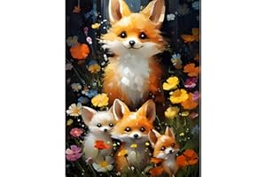 NAIMOER Fox Diamond Painting Kits for Adults, DIY Full Drill 5D Diamond Painting Animals Diamond Art Kits Forest Flowers Diamond Painitng Kits for Relaxation and Home Decor 30x40cm