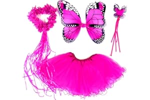Tante Tina Schmetterling Kostüm Mädchen - 4-teiliges Mädchen Kostüm Schmetterling mit Tüllrock, Flügel, Zauberstab und Haarreif - Monarchfalter Fuchsia - geeignet für Kinder von 2 bis 8 Jahren