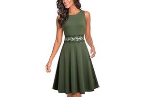 HOMEYEE Robe de Cocktail au Genou brodée Florale sans Manches à col Ras du Cou pour Femme UKA079