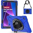 Junfire Shockproof Case for Lenovo Tab M10 3rd Gen 10.1 inch 2022, Lenovo Tab M10 3rd Gen Heavy Duty Rugged Case with Hand Strap Kickstand Shoulder Belt for TB-326FU/TB-328XU,Blue