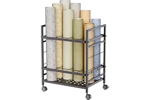 Jowkou Blueprint Storage Rack Cart, 12-Slot Blueprint Holder with Wheels, Construction Plan Map Holder, Blue Print Storage Organiser Table, Black