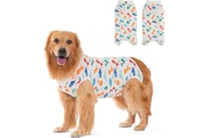 DoggieKit Traje de Recuperación de Perros para Hombre, Body Perro Post Cirugía Traje Recuperación para Perros,Después Castración Protector Heridas Abdominales para Perro (Blanco-Dinosaurio, Medium)