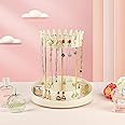 CECOLIC 360° Rotating Jewelry Organiser Jewelry Display Stand, Crown-Shaped Necklace and Bracelet Hanging Organiser, Jewelry Tower Rack Watch Holder for Women (Cream White)