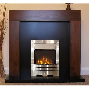 Electric Walnut Mango Surround Black Silver Coal Flame Steel Fire