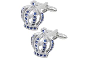 Jonwo Royal Crown Gemelli in cristallo blu per uomo da donna in confezione regalo Gemelli unisex per abito da matrimonio e anniversario, one size, Acciaio inossidabile, Cristallo