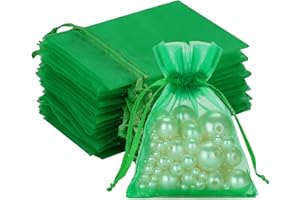 G2PLUS 50PCS Verde Sacchetti Organza 7x9CM Sacchetti Organza Regalo Sacchetti Regalo in Organza Borse Organza con Coulisse Sacchetti Confetti per Matrimonio, Caramella Gioielli
