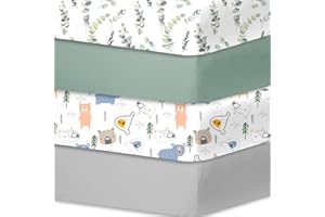 Little Grape Land de Draps pour Lit Bébé 4 Pièces 70x140 cm 100% Microfibre Respirante Certifié Oeko-TEX Protège Matelas Amovible et Lavable Motifs Mignons pour Berceau et Matelas Bébé(Feuilles)