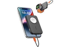 VEGER Mini Power Bank 20W PD, 5000mAh Powerbank mit Eingebautem Apple Kabel, mit Apple Watch Laden, 1x USB-C, Externe Handyakku LED Display kompatibel mit iPhone, Apple Watch(9-1),Handys usw(Schwarz)