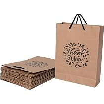 Suffix Retail ® (Pack of 10) Brown Paper Thank You Gift Bags with 