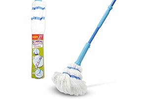 Spontex Balai serpillère Twist Mop - Franges en microfibre avec système d’essorage intégré - Tampon récurant anti-rayures pour taches tenaces - Nettoie les sols stratifiés, planchers et carrelages