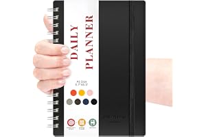 Undated Daily Planner A5 Notebook, Hourly Schedule To Do List Organizer with Soft Leather Cover, Spiral Appointment Planner for Men & Women, Elastic Closure, 2026 Diary (Black)