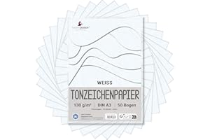 MarpaJansen Tonzeichenpapier Weiß Matt, DIN A3, 50 Bogen, 130g/qm, Blauer Engel zertifiziert