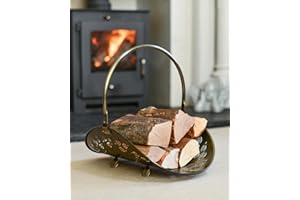 BLACK COUNTRY METAL WORKS Antique Brass Curved Log Rack & Holder with Handle