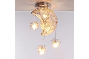 PETITES ECREVISSES Lustre Suspension Industrielle Lune étoiles LED Plafonnier Luminaire Aluminium avec 5 Ampoules pour Enfants Chambre (Lumière blanche chaude) (Plafonnier-15cm)