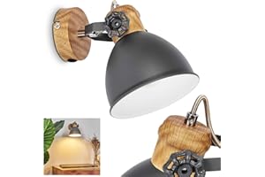 HOFSTEIN Wall lamp Banjul, Vintage Wall Light Made of Metal in Brown/Grey/White in Industrial Style, 1-Flame, 1 x E27, Ø lampshade 15 cm, with Adjustable Spotlight, on/Off Switch, Without Bulb