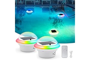 WHATOOK Solar Pool Lighting Floating Lights, Rechargeable Pool Light Water Light, LED Pool Light with Remote Control, 7 RGB Lighting Modes for Fountain, Pond, Party (2pcs)