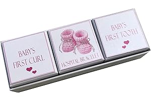 White Cotton Cards Baby's First Curl/bracelet/dent 3 en 1 Boîte souvenir Ensemble de chaussons (Rose)