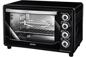 MPM MPE-07T Forno a Convezione 45 Litri, Girarrosto per Polli Acciaio Inossidabile, Porta a Doppio Vetro, 5 Modalità di Calore, Timer, Regolazione della Temperatura, Nero, 2000W