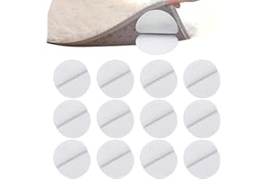 JUGHIGH 12Pcs Rug Stickers for Wooden Floors White Non-Slip & Reusable Rug Grip for Laminate Hard Floors Couch Cushion Washable Carpet Tape Sticker with Strong Grip Prevent Carpet Curling and Sliding