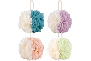 Aquior Shower Puff Loofahs, 60g/PCS Extra Large Mesh Pouf Easy Foaming Body Scrubber Exfoliator for Big Full Lather Cleanse(4 Pack)