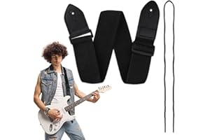 tinshow Sangle de Guitare à Verrouillage Automatique Ajustable Coton Tissé avec Extrémités en Cuir PU, Sangle Guitare électrique Accessoires Essentiels pour Guitare Acoustique, Basse, et électrique