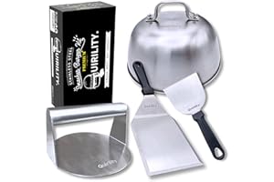 Quirility® | Smash Burger Kit Profesional Premium de Acero Inoxidable con Certificado EU Contacto con Alimentos - Aplastador Hamburguesa - Prensa Smash Burger - Smasher Hamburguesa (4 Piezas)