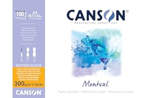 CANSON Montval - Bloc 100 feuilles papier aquarelle grain fin - A3 - 300g/m²