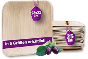 ‎WAIPUR Waipur Bio Palmblatt Geschirr - 25 Teller eckig 23x23 cm - Premium Einwegteller kompostierbar - Umweltfreundliches Partygeschirr - ähnl. Einweg Bambus Teller