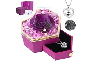 Firestyle Muttertagsgeschenke für Mama Konservierte lila echte Rose mit Ich Liebe Sie Halskette in 100 Sprachen-Ewige Geschenke für Ihre Frauen Frau Freundin auf Weihnachten Valentinstag Geburtstag