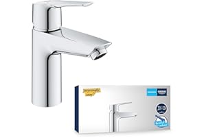 GROHE QUICKFIX Start - Wash Basin Mixer Tap (Metal Lever, Smooth Body, 28 mm Ceramic Cartridge, Min. Recommended Pressure 0.4 Bar, Tails 1/2 Inch), Size 165 mm, Quick Tool Included, Chrome, 24166003