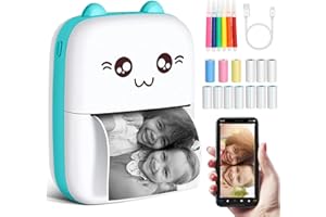 Mucek Mini Imprimante Photo Portable, Imprimante Photo Thermique sans Fil BT, Mini Imprimante Thermique Bluetooth avec 13 Rouleaux de Papier Thermique pour Photo Étiquettes Memo