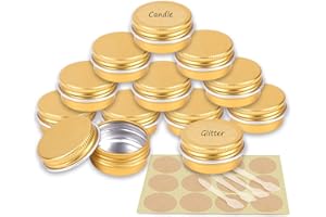 YANCAER 10 pezzi Barattoli di alluminio 10ml Oro - D35mm x H17mm Scatola Rotonda in Alluminio con Tappo a Vite Contenitori in Metallo per Lozione Crema Maschera Mini Candela