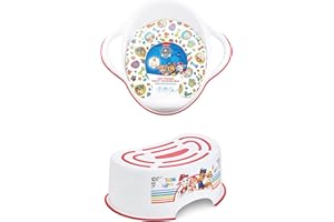 TINY TO TOTS BABY TO TODDLER Paw Patrol Padded Seat, Potty Training Toilet Seat, Plus Paw Patrol Step Stool, Detachable Cushion, Lightweight, Anti-Stick Portable Seat 18M+ Toddler Toilet Range