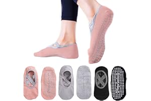 TSHAOUN Skarpety antypoślizgowe do jogi damskie 3 pary, męskie i damskie skarpety sportowe, antypoślizgowe bawełniane skarpetki do jogi, pilatesu, czystego pręta, tańca, fitnessu, tańca boso, UK 3-8 |