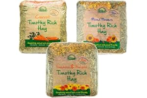 WARMA Nature Own Premium Hay Bundle: 3-bag pack with Timothy Hay + Carrot, Mixed Flowers, and Dandelion & Marigold—natural forage for rabbits, guinea pigs, chinchillas, and small pets.