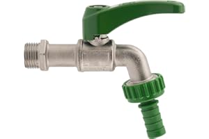 Sanitop-Wingenroth Kugelauslaufventil 1/2 Zoll | Drehbare Schlauchverschraubung | Kaltwasserhahn frostsicher | Hebelgriff mit Aluminium-Überzug grün | Messing-vernickelt | 06154 4