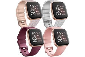 Yisica 4 Pack Bracelets Compatible avec Fitbit Versa 2 / Fitbit Versa/Versa Lite pour Femmes Hommes, Classique Silicone Souple Bracelet de Remplacement pour Fitbit Versa 2 / Versa, S/L (S, Pack-B)
