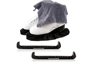 Aoblok Eishockey Schlittschuhe Kufenschoner Geschenkset, 2 Stück Elastische Kufenstrümpfe+2 Stück Verstellbar Schutz Kunststoff+1 Stück Handtuch, Kufenschutz Zubehör für Damen Herren Kinde