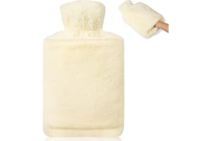 BOLEi Bolsa De Agua Caliente Con Funda, Bolsa De Agua Caliente Peluche Con Bolsillo De Canguro, 2L, Caucho Natural (Amarillo)