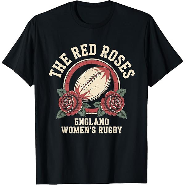T-shirt Femme Angleterre Rugby - The Red Roses - Col En V - Drapeau Anglais