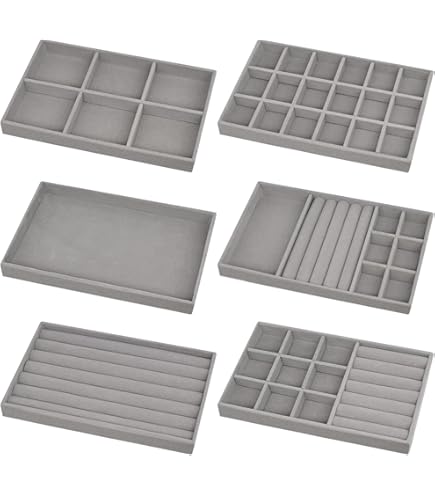 Rangement Bijoux Tiroir, Organisateur Bijoux Tiroir, Plateaux Bijoux Velours, Boite à Bijoux, Rangement Collier, Rangement Amovible, Pour Bagues, Boucles, D'oreilles, Colliers, Bracelets (Beige