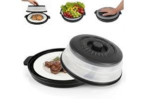 NILIOYUL Collapsible Microwave Cover for Food, Microwave Plate Cover with Anti-Scald Tray, Vented Microwave Cover BPA Free, Multi-Functional Microwave Splatter Cover, Kitchen Gadgets 2025 New 10.5 Inch Black