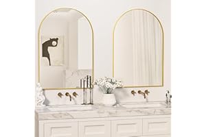 antok Lustro ścienne, złote, 61 × 91 cm, dekoracyjne lustro ścienne, łuk, półokrągłe, złote lustro ścienne, lustro łazienkowe z aluminiową ramą, do łazienki, korytarza, salonu, sypialni