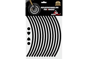 Autodomy Confezione Adesivi Set Completo di Cerchi Strisce Rifrangenti Riflettenti per Moto per 2 Ruote da 15" a 19" Pollici Design Sportivo (Nero Rifrangenti, Larghezza 10 mm)