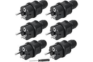 BILIPLE 6 piezas Enchufe Schuko, Enchufe de contacto de protección 250V (16A), Enchufe de corriente con protección contra llamas IP44, Enchufe de cable para exteriores, Enchufe para enchufes tipo C, E
