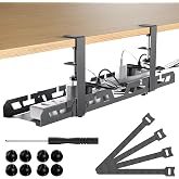 Extendable Desk Cable Organizer Tray (39-66 cm) &ndash; Cable Management Under Table Without Holes, Telescopic Metal Stand for Powe