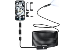 Romon Camera Endoscopique, Endoscope Industriel Caméra D'inspection Endoscopique Serpent 1080P HD, Endoscope Caméra Endoscopique Etanche IP67 de 8.2 mm avec 8 Lumières LED pour Smartphone Tablet (5M)